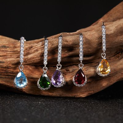 S925 Sterling Silver Earrings With Natural Garnet Topaz Citrine Amethyst and other Colorful Gemstones